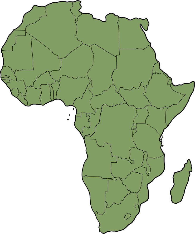 Doodle dessin à main levée de la carte des pays africains. png