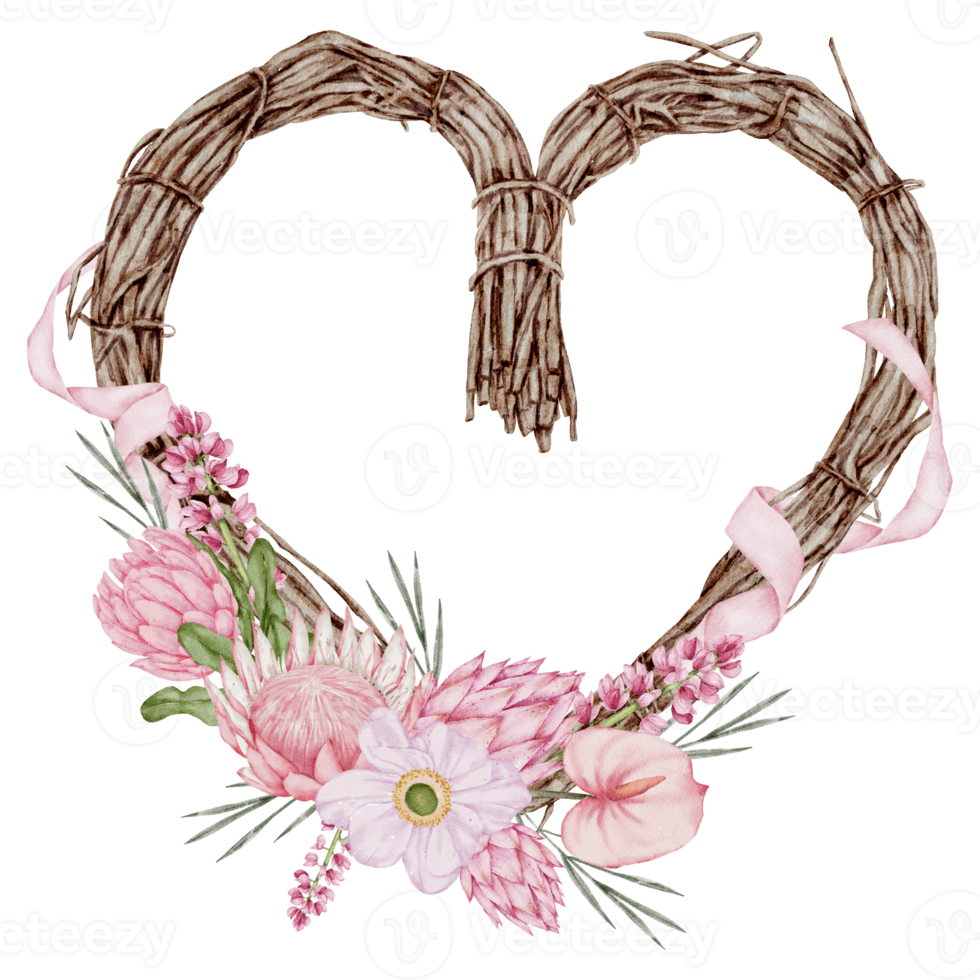 Valentine flower wreath watercolor png