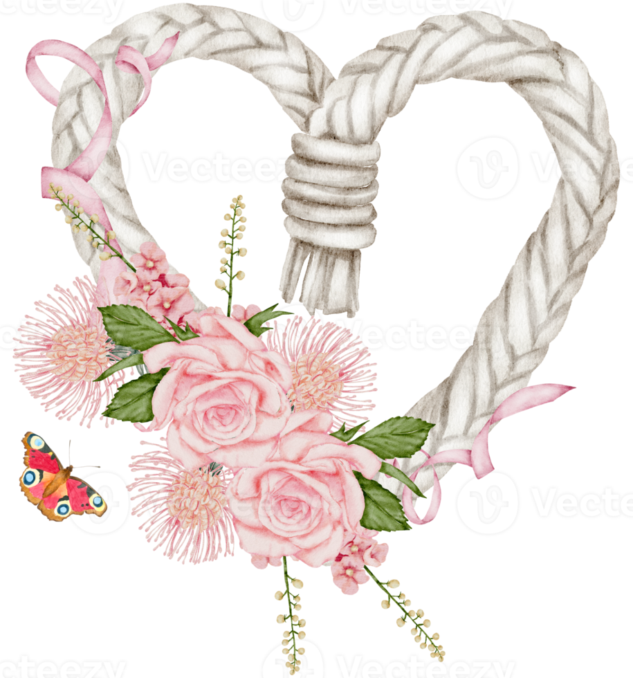 Valentine flower wreath watercolor png