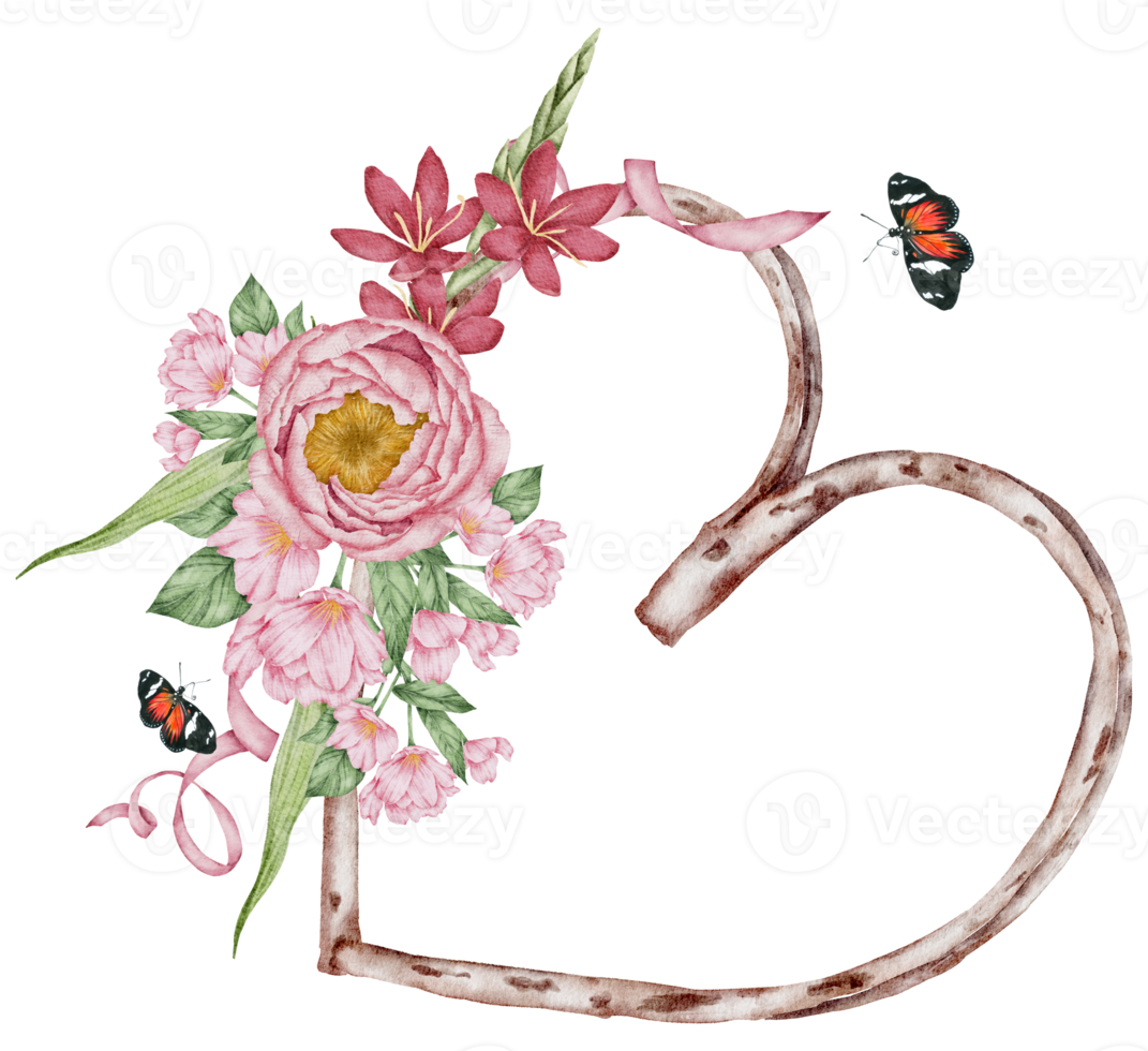 Valentine flower wreath watercolor png