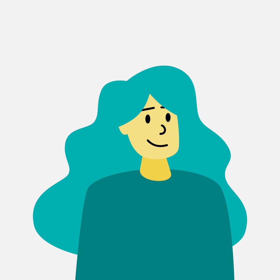 niña de pelo largo verde sonriendo ilustración vectorial de imágenes prediseñadas para decoraciones de diseño. ilustración de vector plano de avatar de personas.