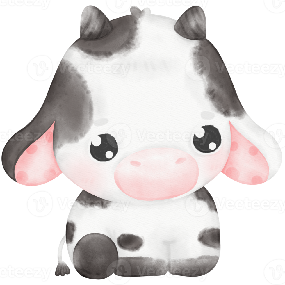 ilustração em aquarela de vaca bebê fofo png