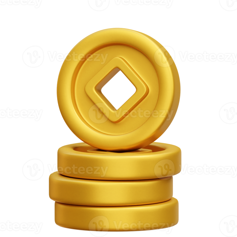 3D Chinese new year coins stack illustration png