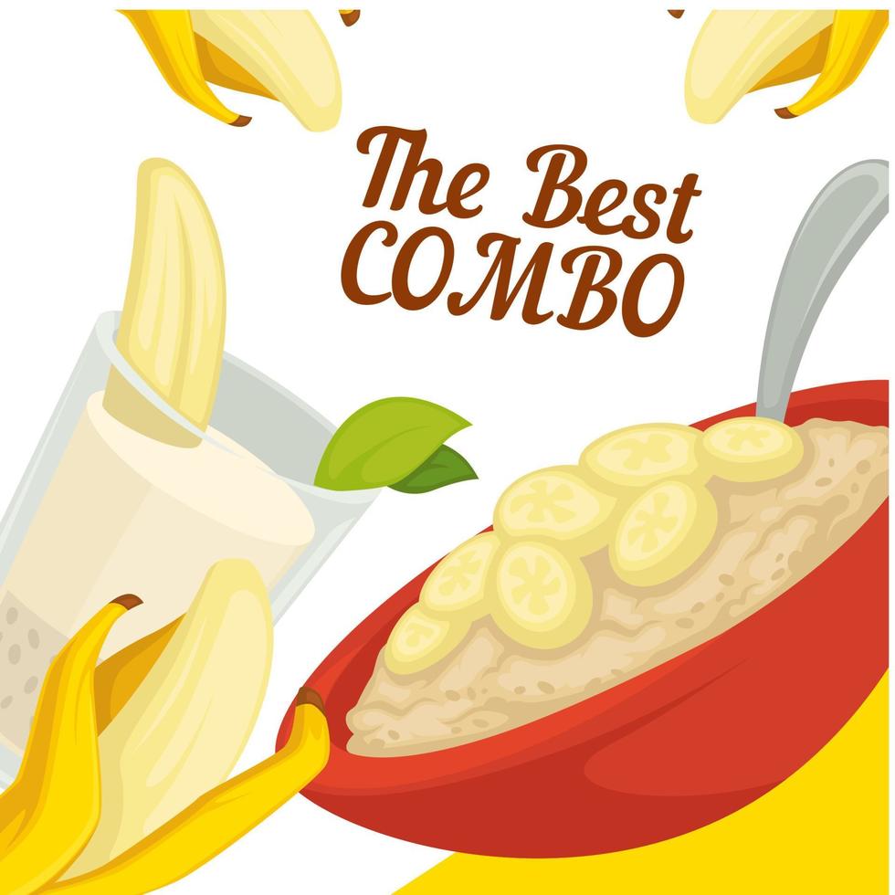 Best combo, banana porridge and smoothie menu vector