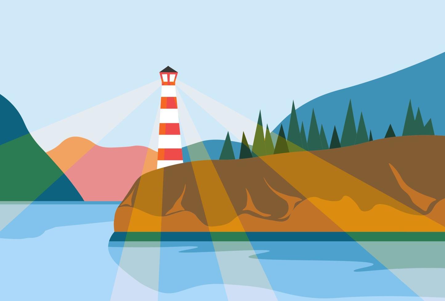 Beacon on shore, lighthouse navigation searchlight vector