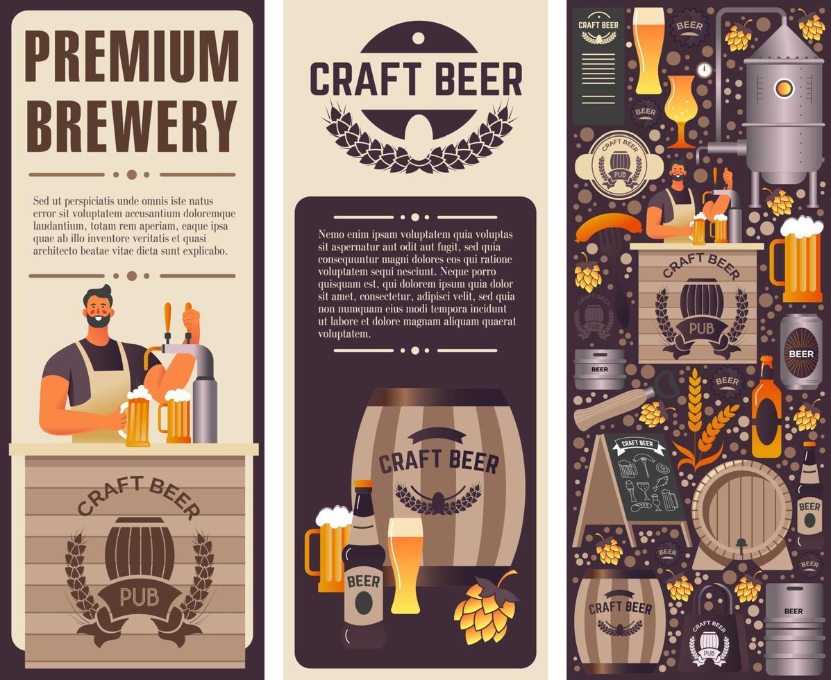 banner de producción de cerveza artesanal y cervecería premium vector