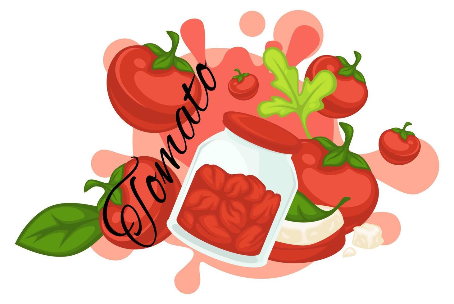 Tomato veggies preserved in jar, tasty food dish vector