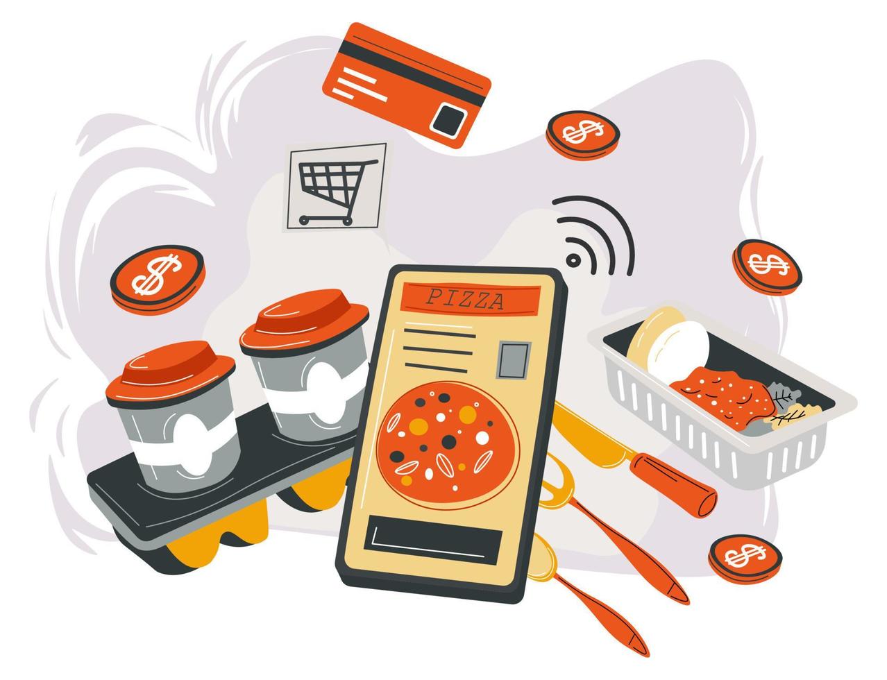 Online buying of food, delivery in time vector
