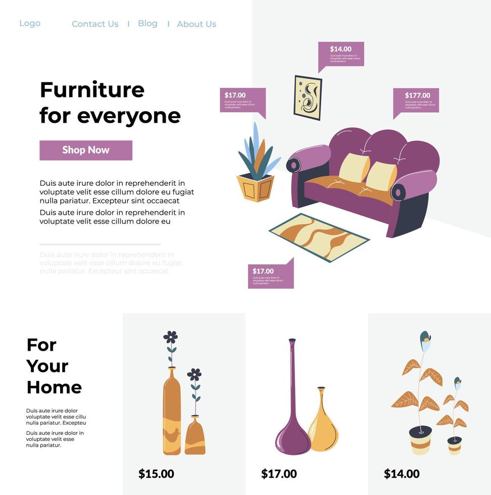 Furniture for everyone and home, website shops vector