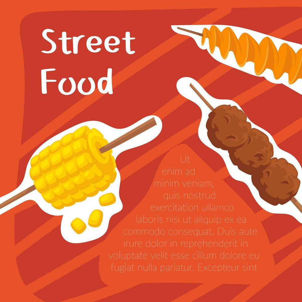 vector de menú de comida callejera, maíz dulce y albóndigas