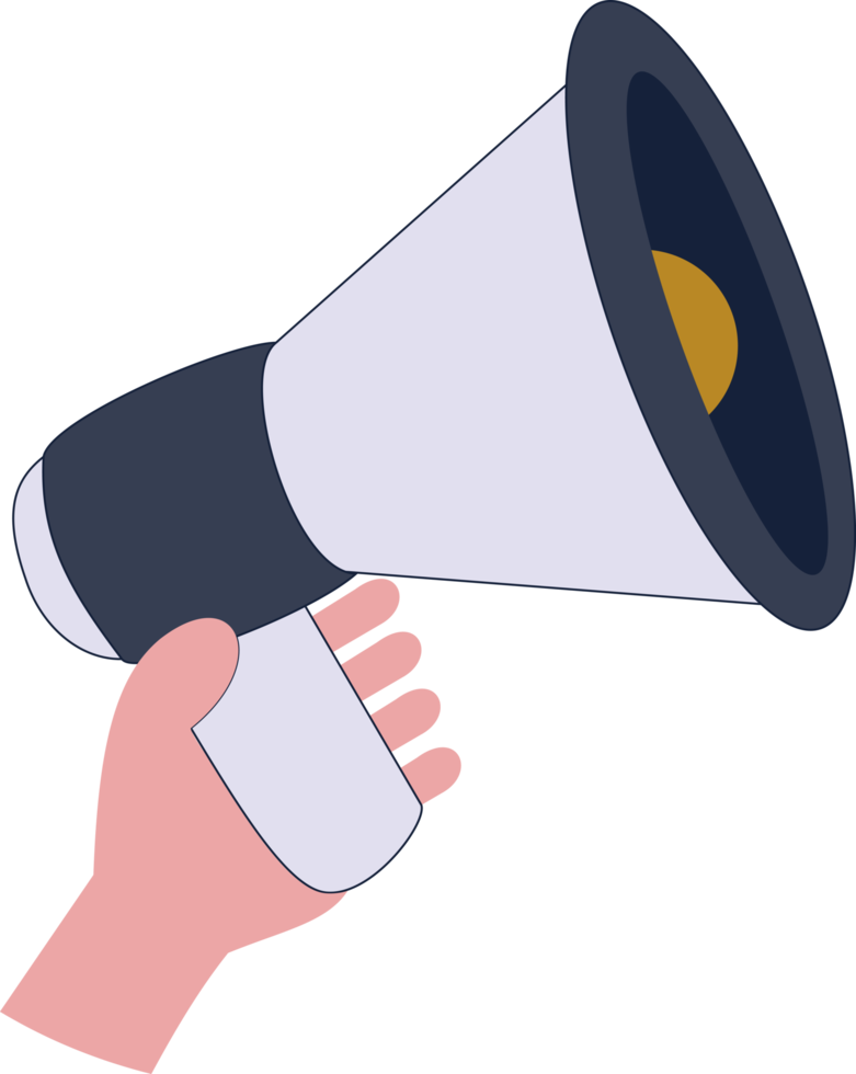 flat cartoon megaphone and hand for marketing advertising design. loudspeaker. hand holding megaphone png