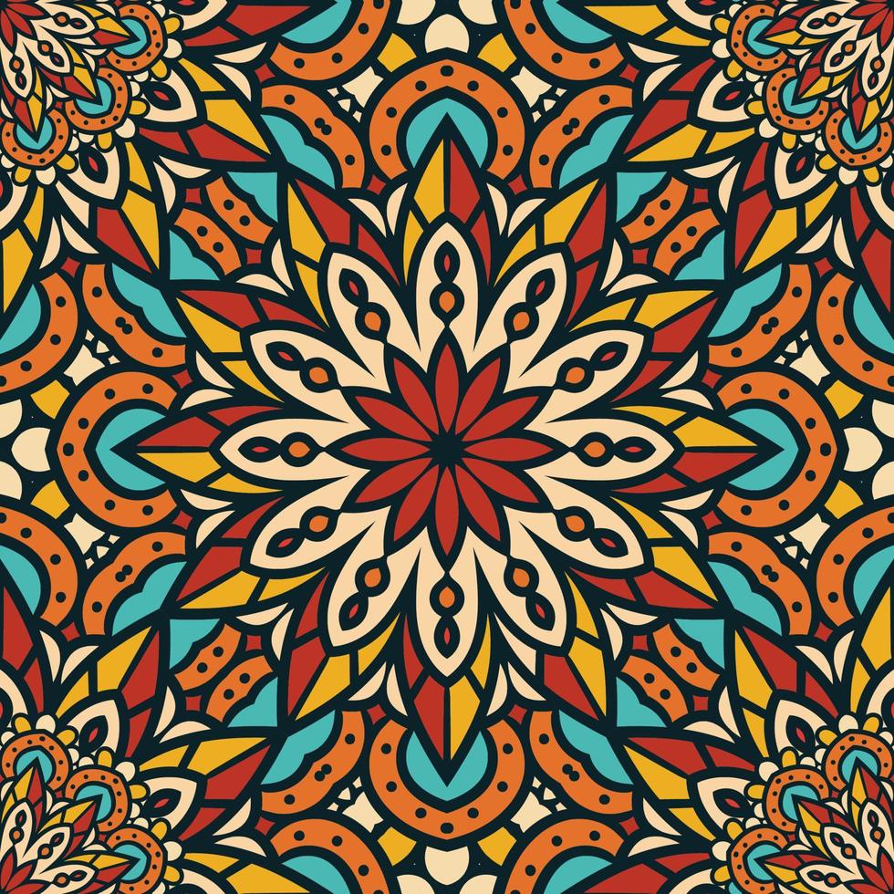 Colorful Retro Mandala Seamless Pattern vector