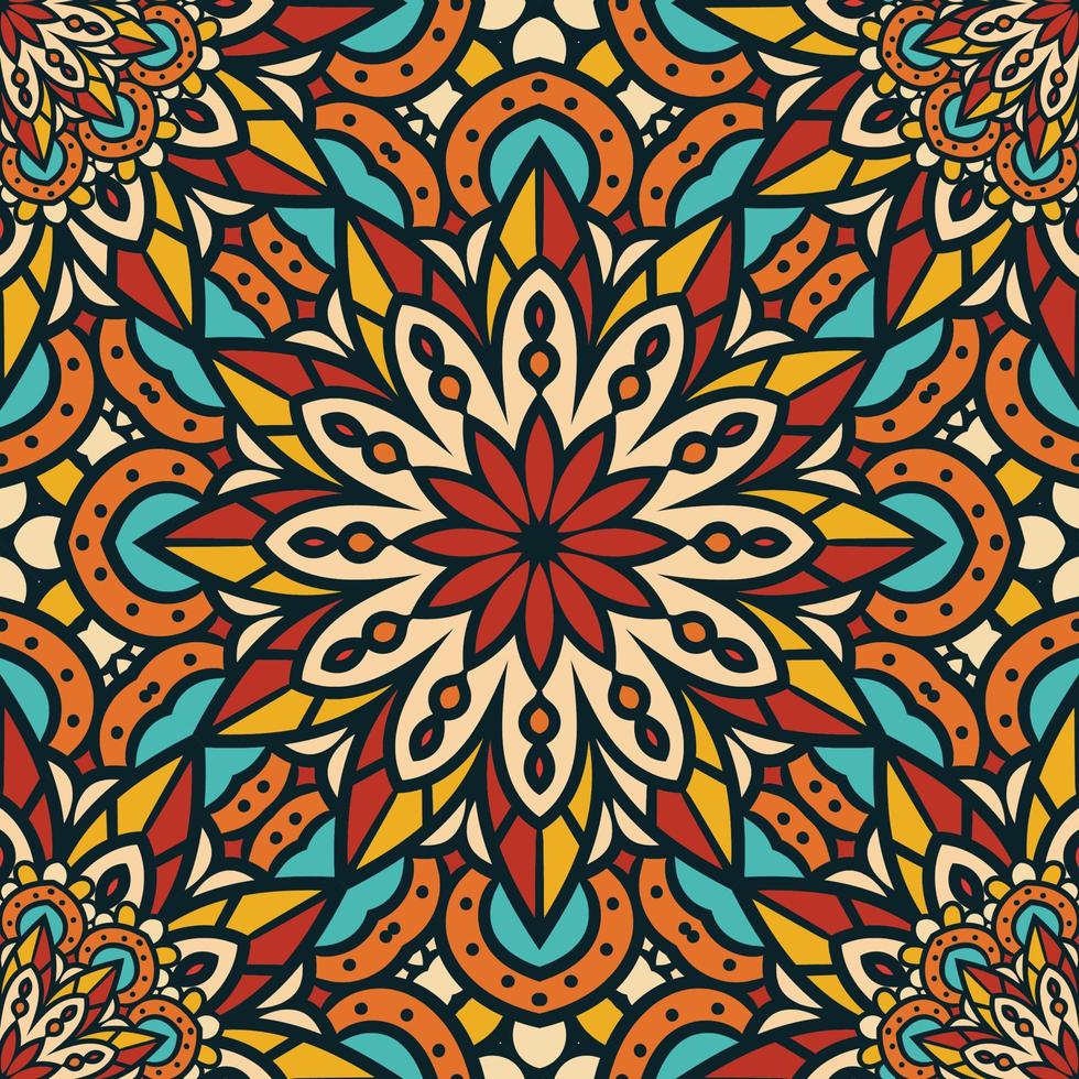 Colorful Retro Mandala Seamless Pattern vector