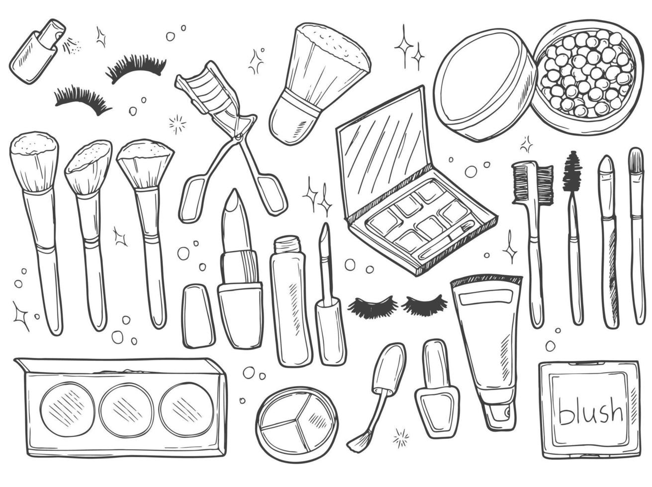 Beauty Make up Fashion Girl Day Doodle Icons Hand Made vector illustration sketch.