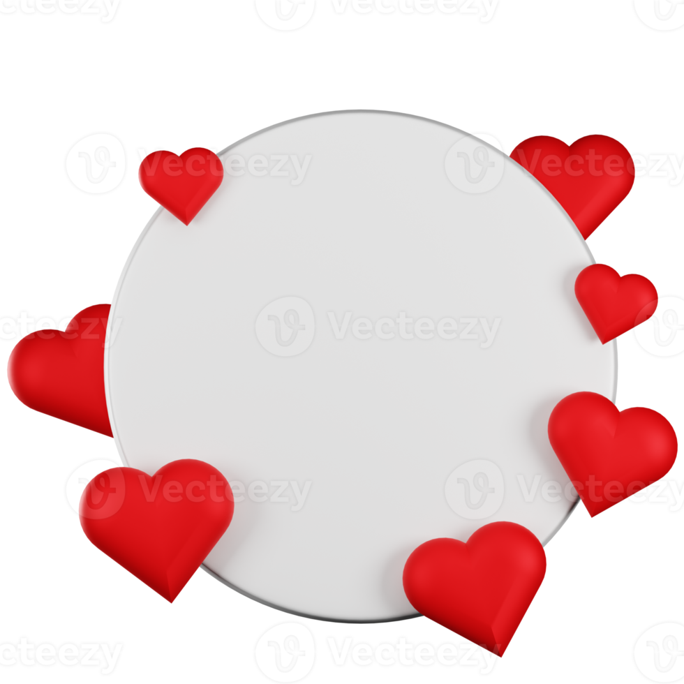 Cadre de coeurs romantiques 3d pour la saint valentin avec espace de texte png