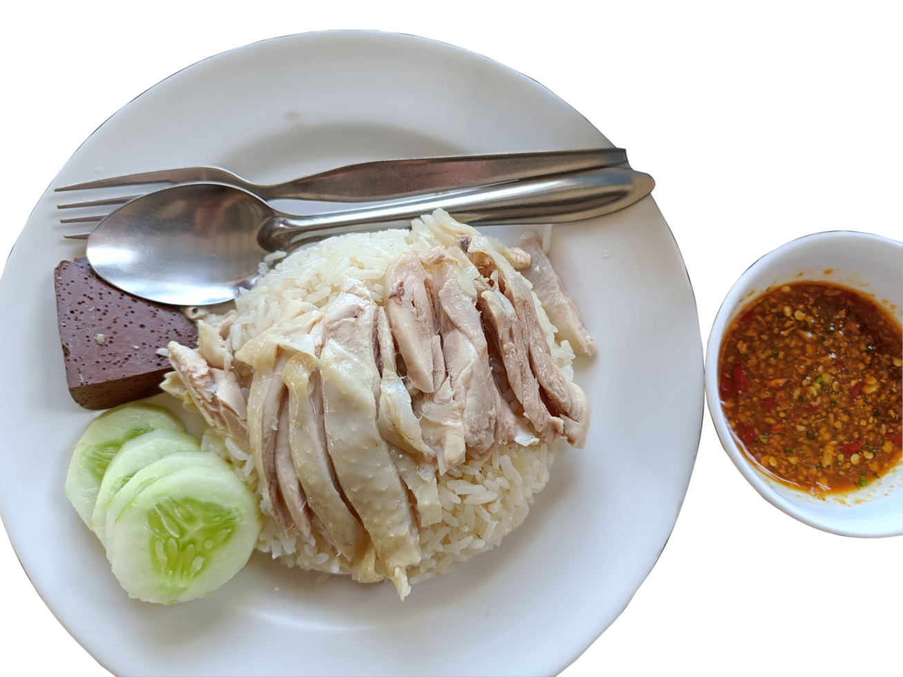 arroz con pollo hainanés servido en un plato con salsa para mojar png