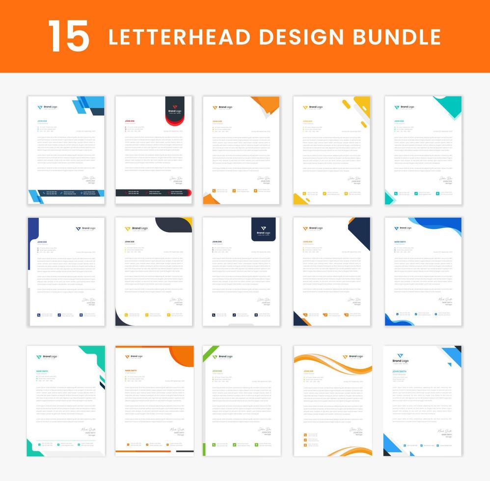 15 corporate letterhead design bundle collection, business letterhead set design. Stationery design layout vector