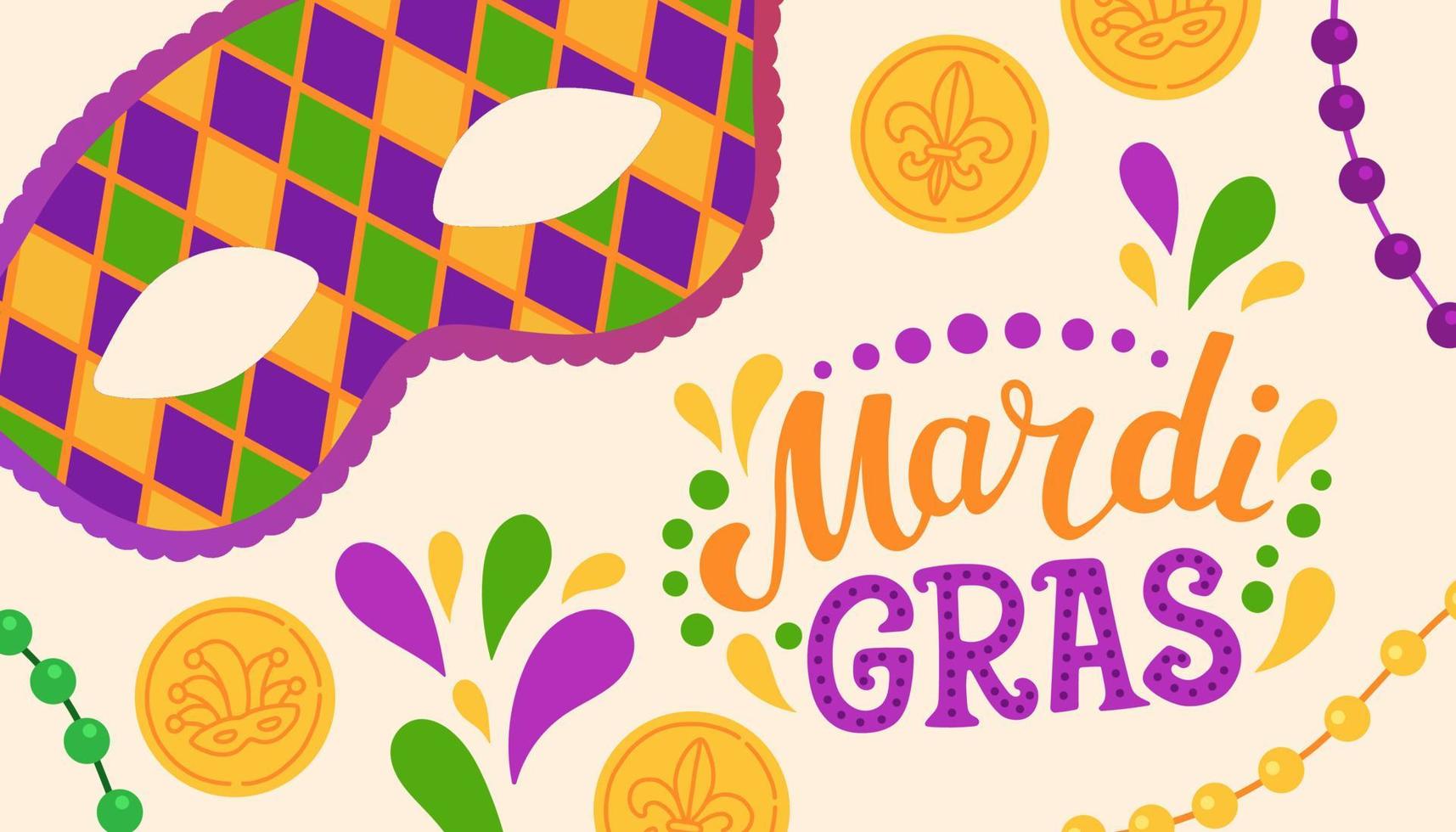 diseño de fiesta de carnaval mardi gras. martes gordo, carnaval, festival. para tarjeta de felicitación, pancarta, embalaje de regalo, afiche vector