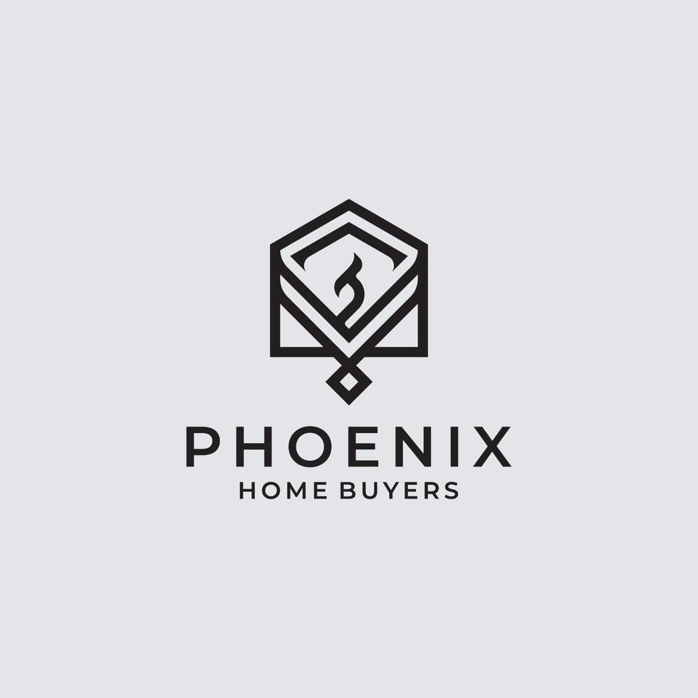 vector de logotipo de edificio fénix de lujo. ilustración creativa del diseño del vector del logotipo del ave fénix, diseño del logotipo inmobiliario.