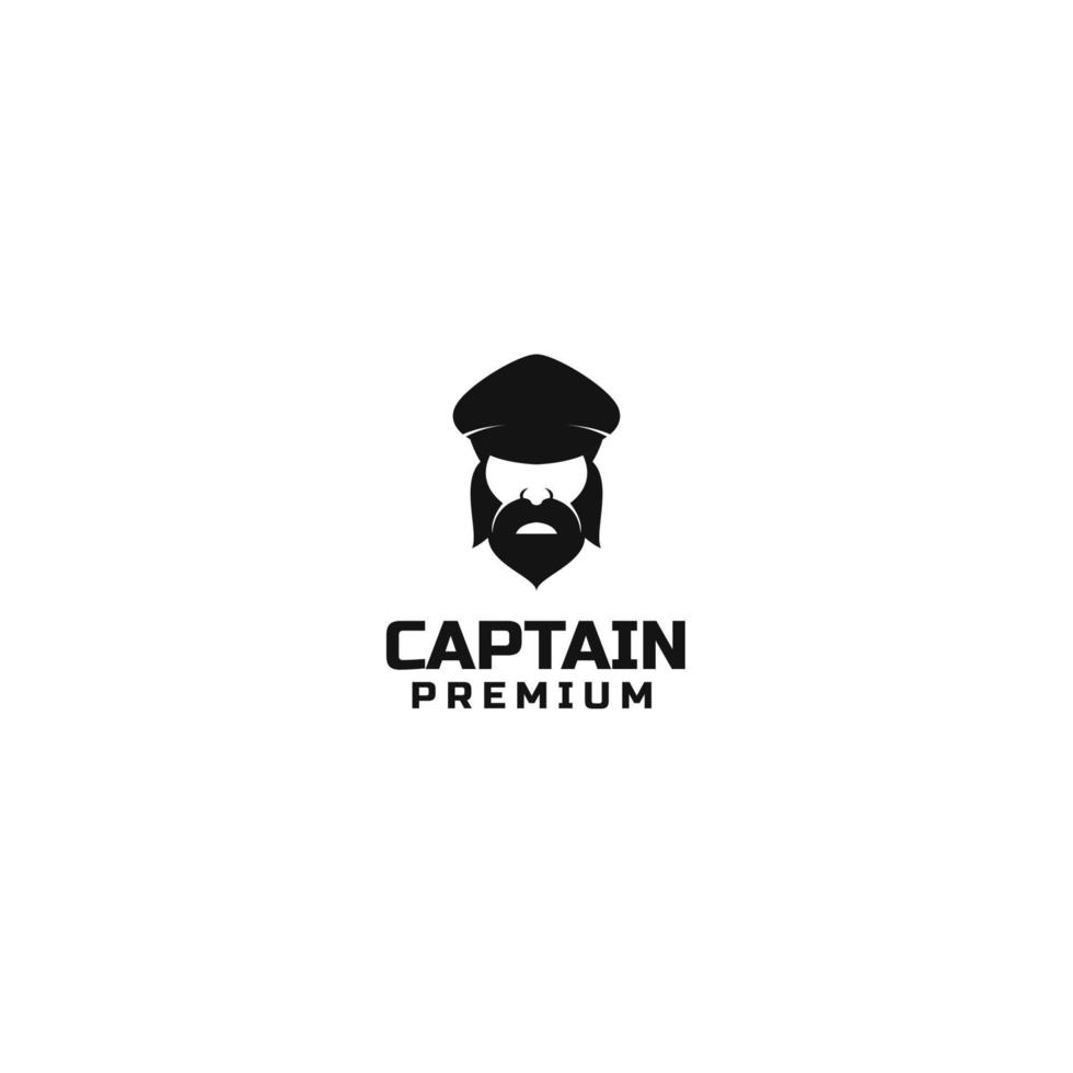 Vector bearded ship captain with crest hat for nautical logo design for sailors