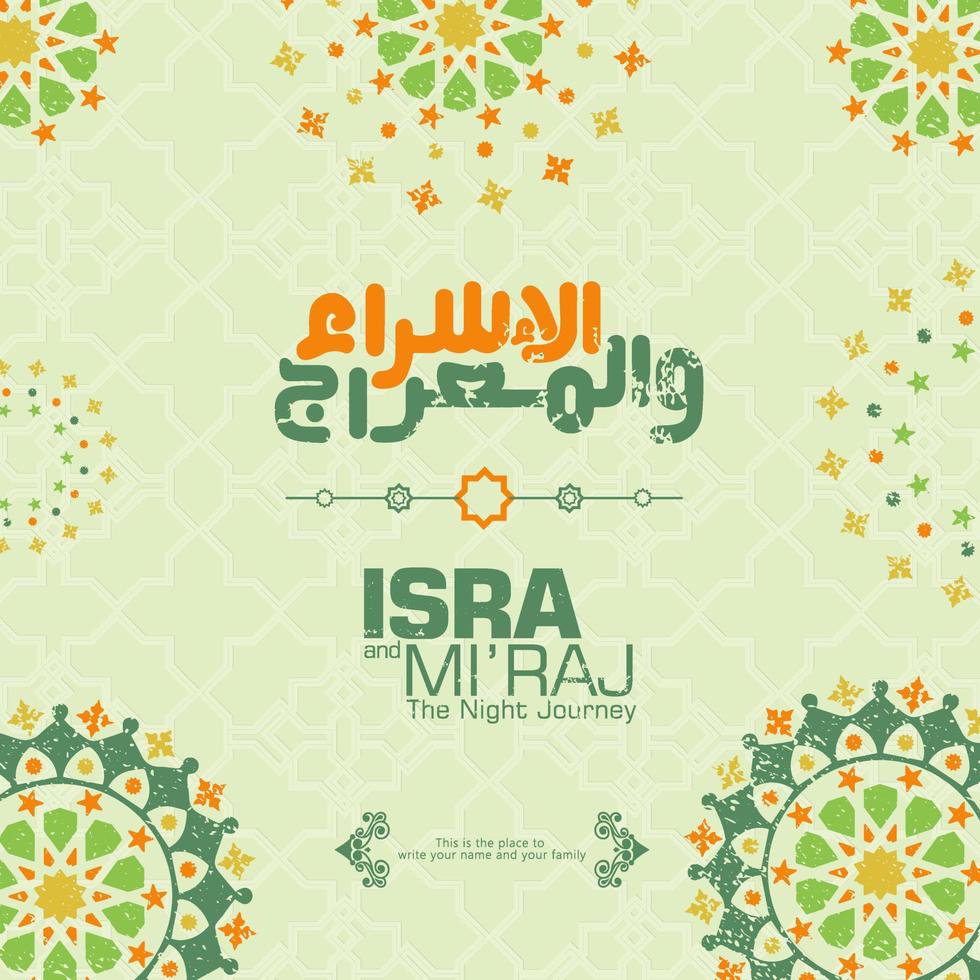 Al-Isra wal Mi'raj. Translate Night journey of Prophet Muhammad Vector Illustration For greeting card Templates