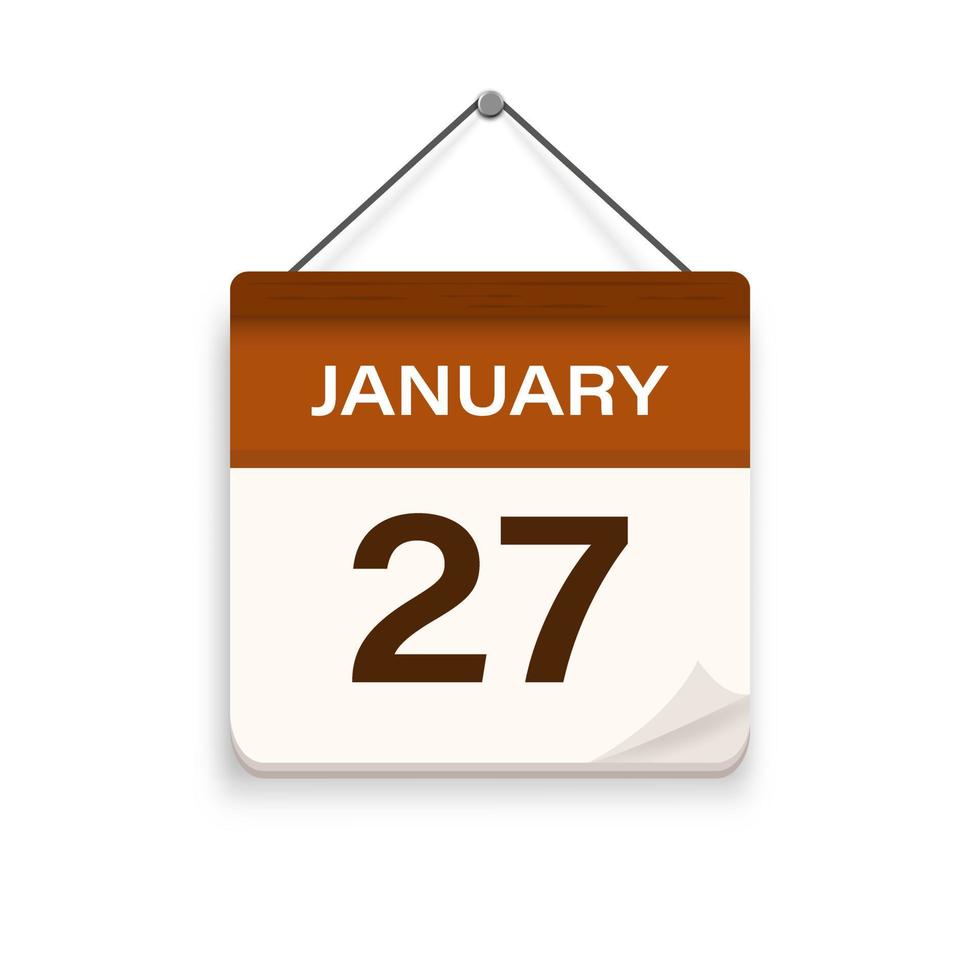 January 27, Calendar icon with shadow. Day, month. Meeting appointment
