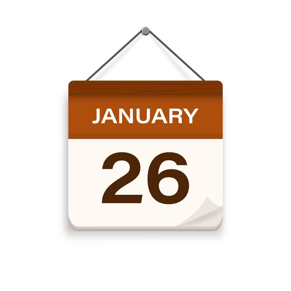 January 26, Calendar icon with shadow. Day, month. Meeting appointment time. Event schedule date. Flat vector illustration.