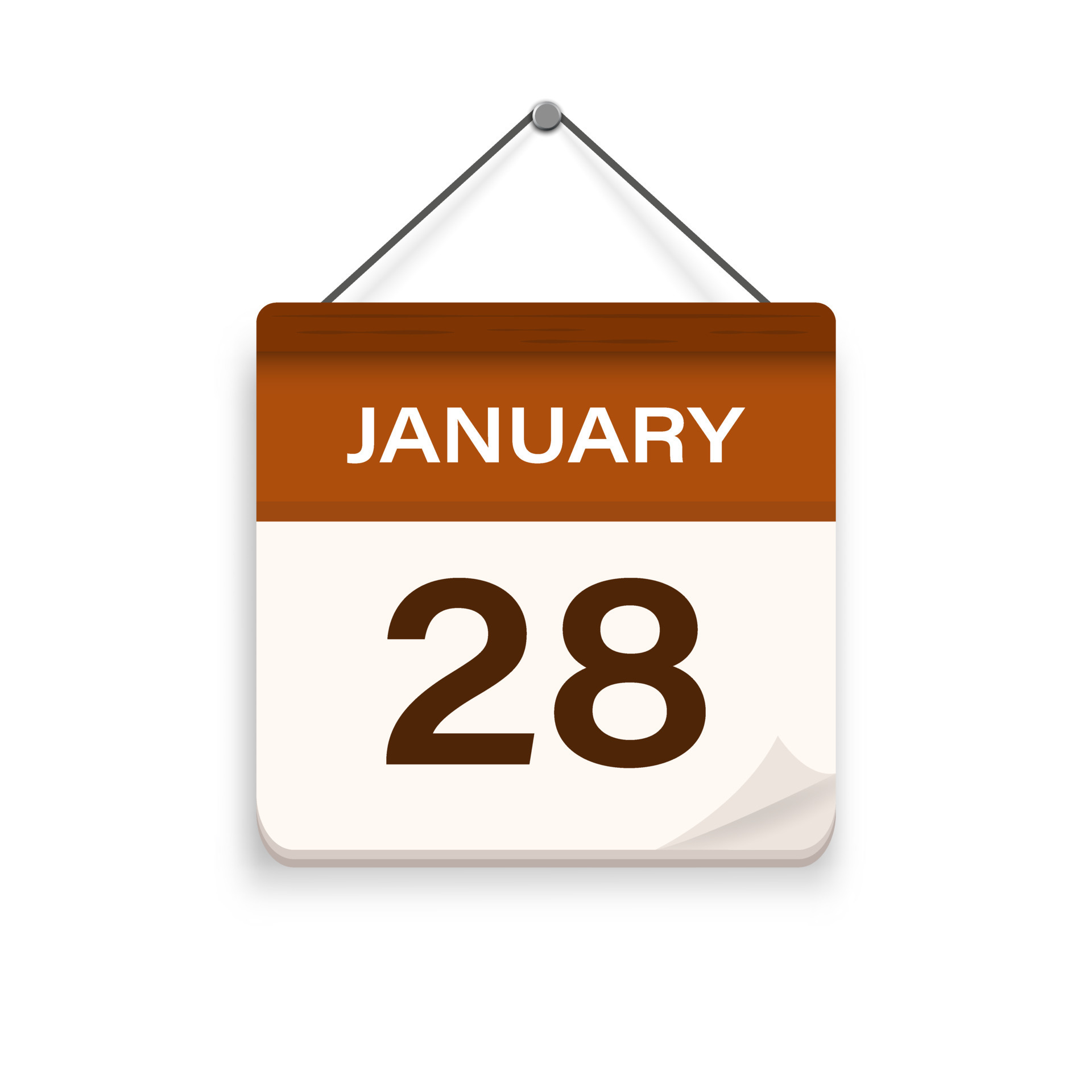 January 28, Calendar icon with shadow. Day, month. Meeting appointment