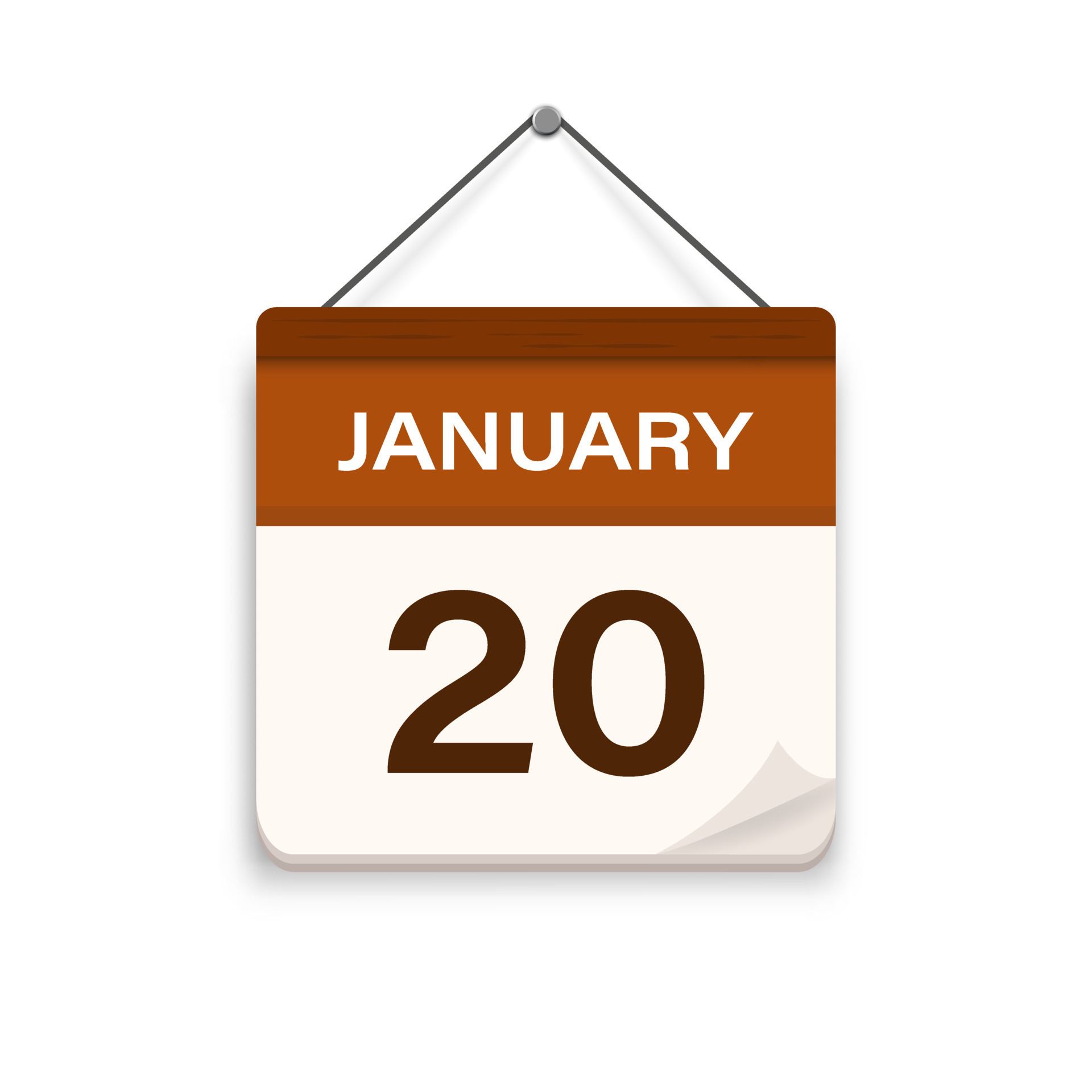 January 20, Calendar icon with shadow. Day, month. Meeting appointment