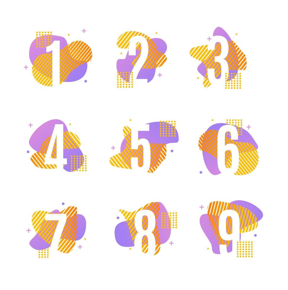 Numbers with Abstract Memphis Style Element Set. Vector