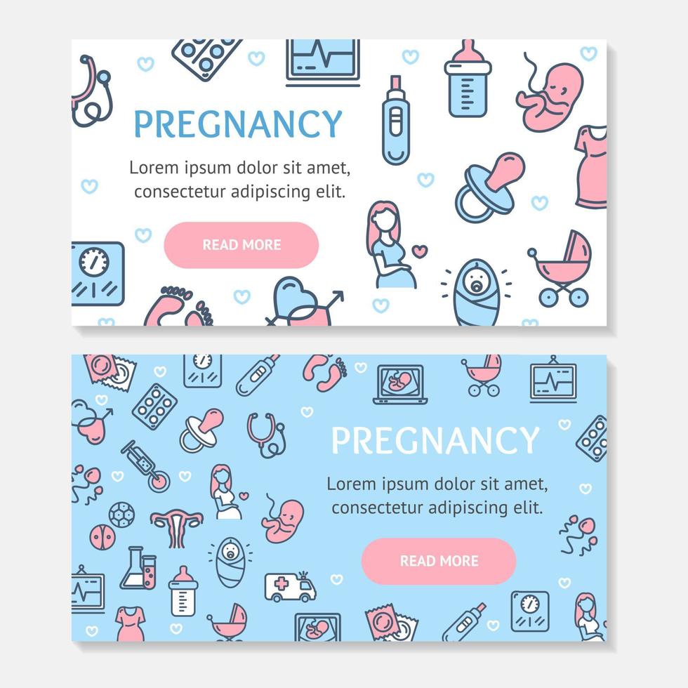 Pregnance Banner Poster Card Ad Horizontal Set. Vector