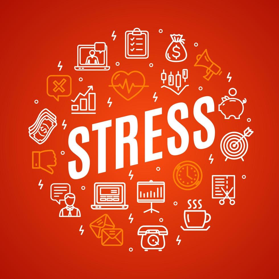 Stress Signs Round Design Template Thin Line Icon Concept. Vector