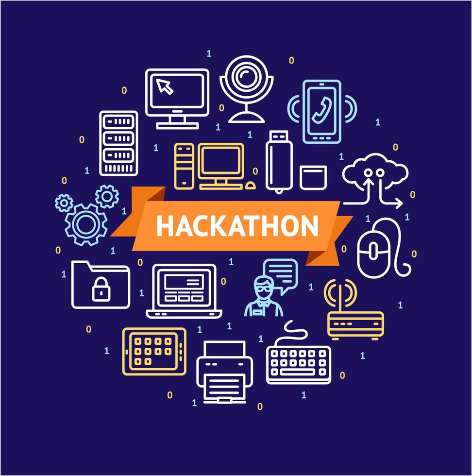 Hackathon Signs Round Design Template Thin Line Icon Concept. Vector