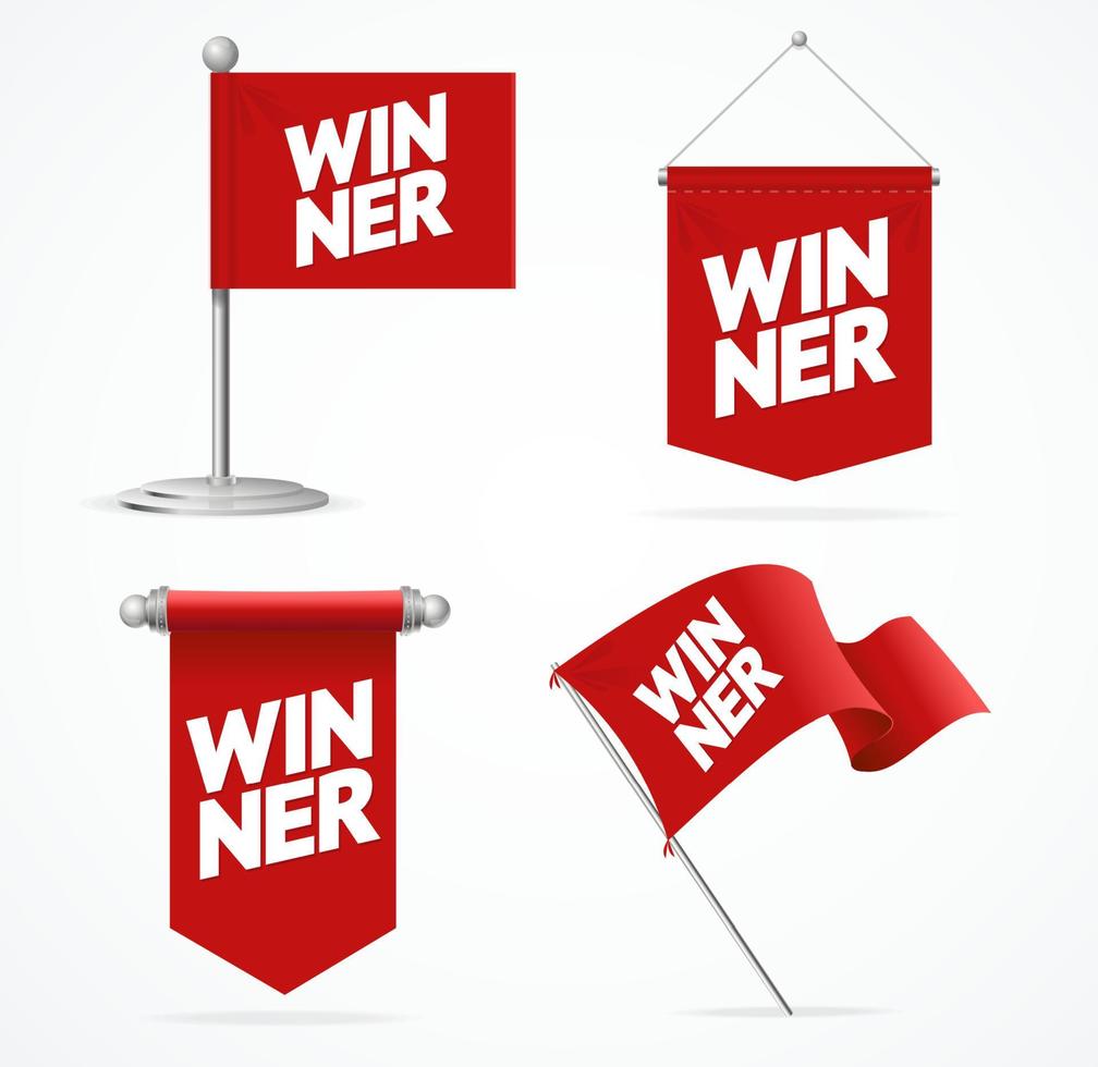 Realistic 3d Winner Concept Flag Banner Set. Vector