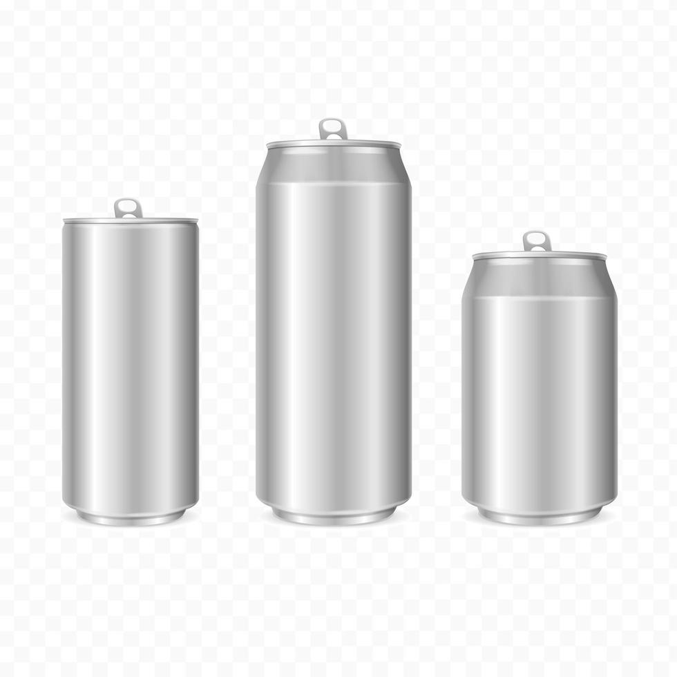 Realistic Detailed 3d Steel Can Set. Vector