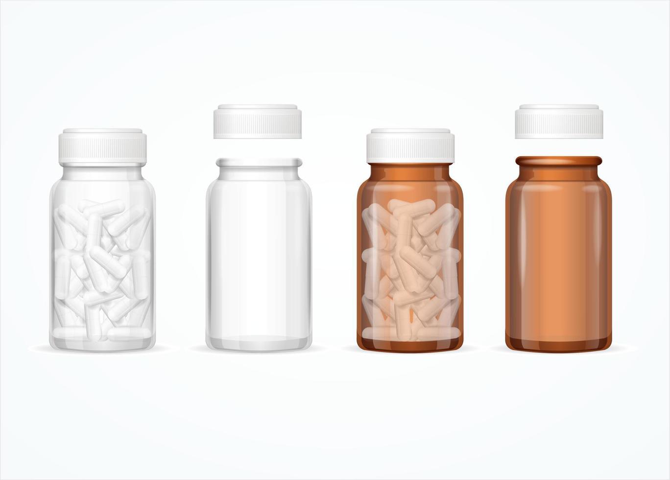 juego de botellas médicas de vidrio detalladas en 3d realistas. vector