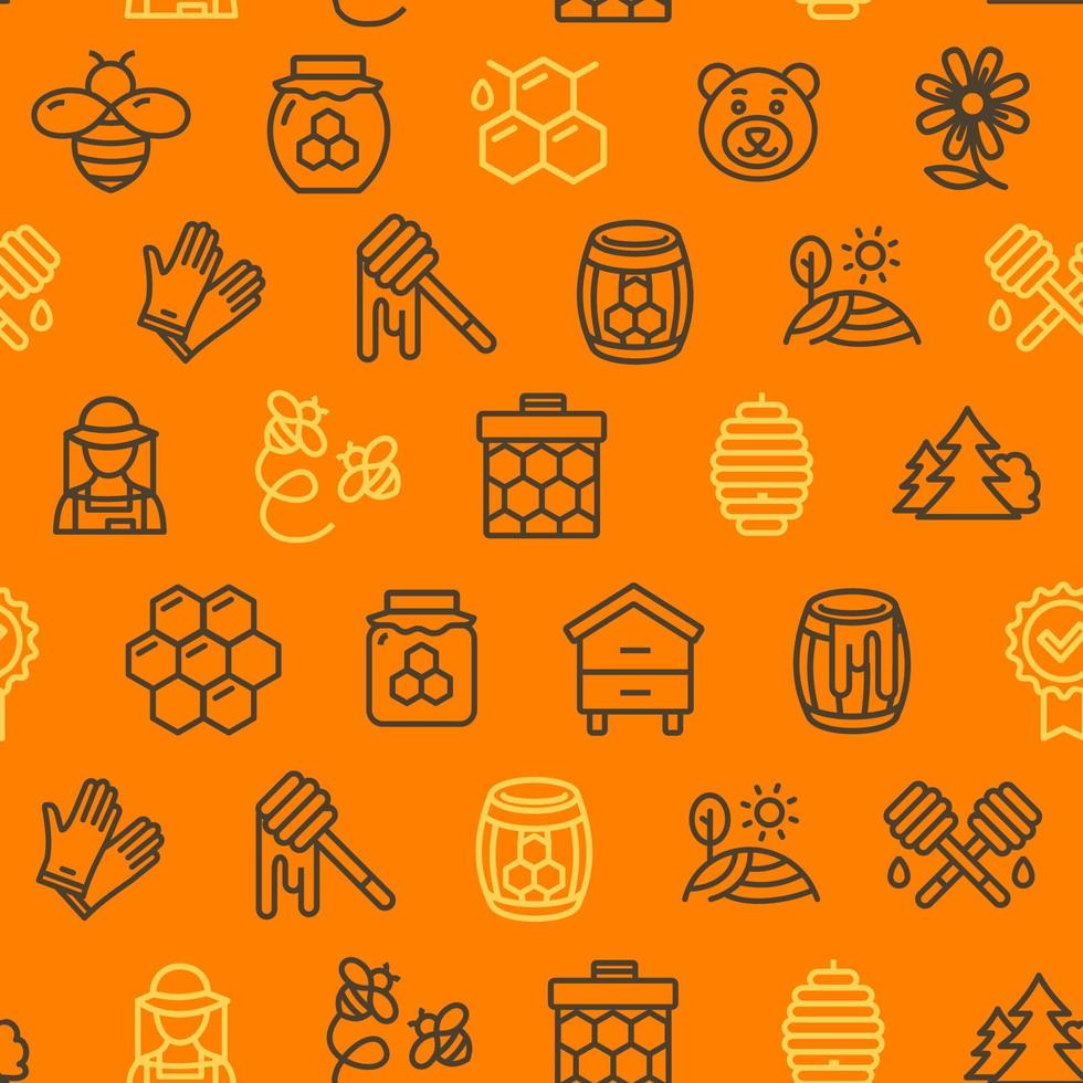 Honey Signs Seamless Pattern Background on a Orange. Vector
