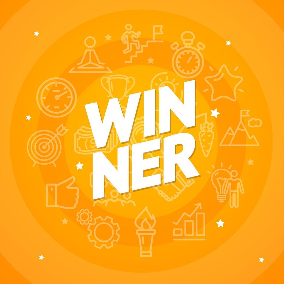 Winner Concept with White Thin Line Icon Set. Vector