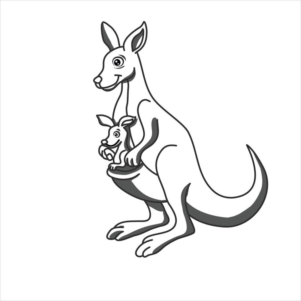 A cute kangaroo and her kid art illustration design in vector for kids coloring book