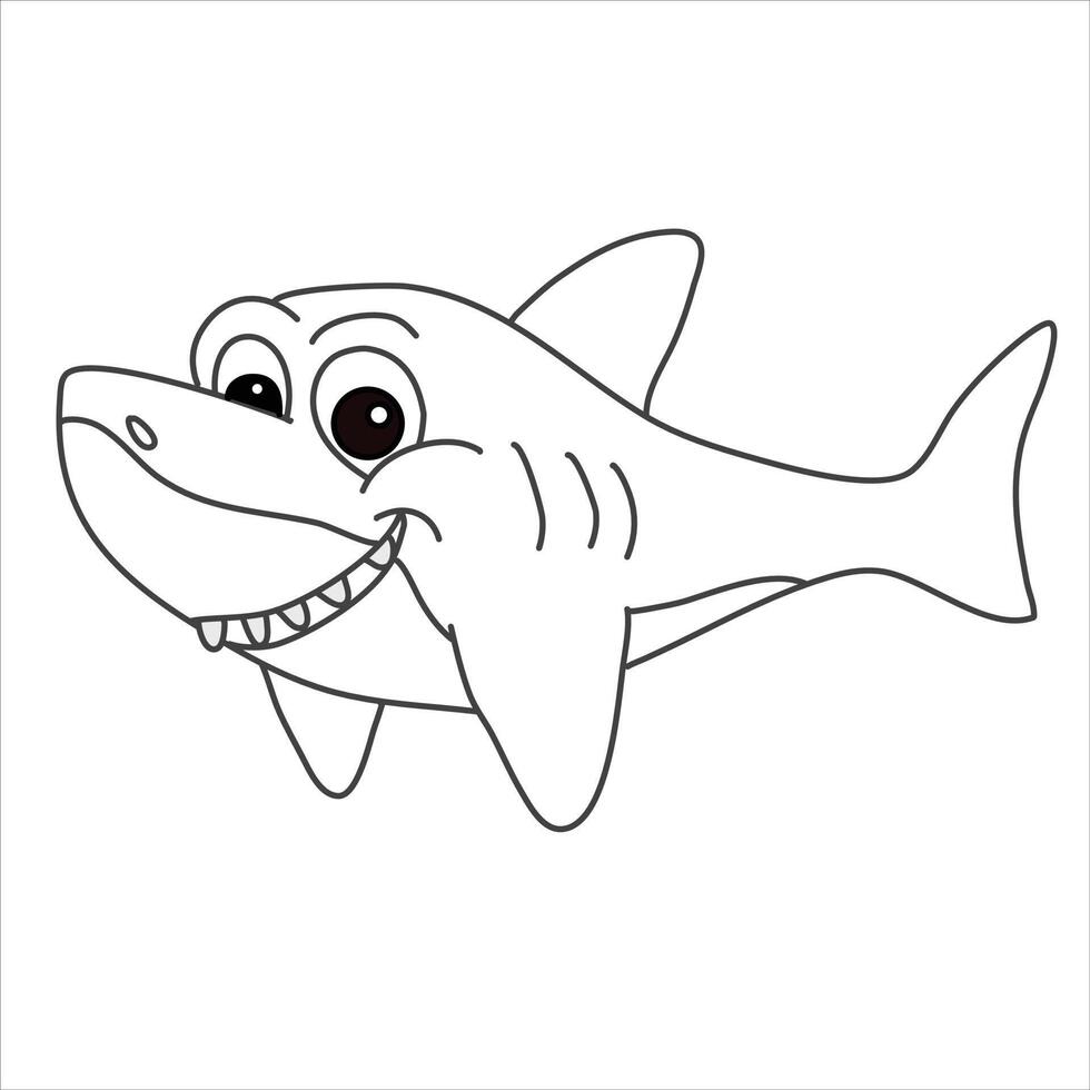 un lindo diseño de ilustración de arte de tiburón en vector para niños libro para colorear