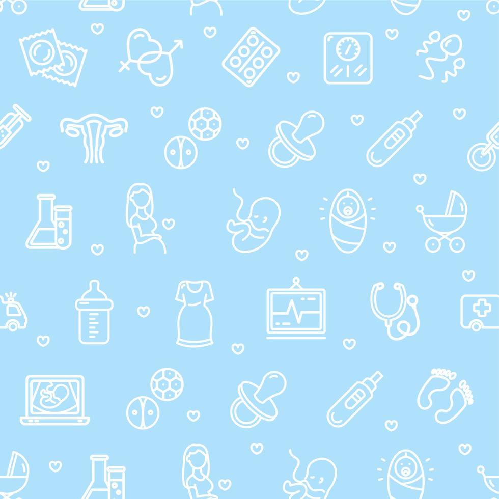 Pregnance Signs Seamless Pattern Background on a Blue. Vector