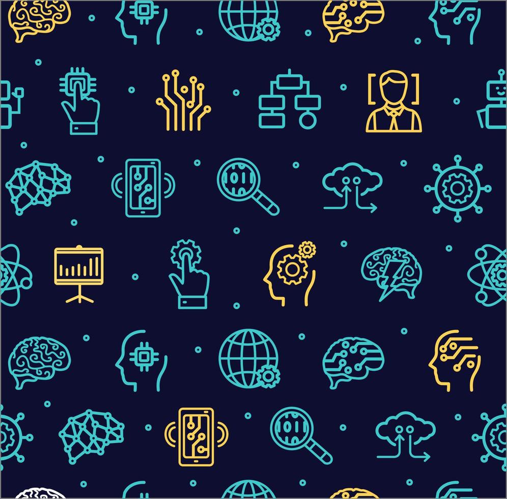 Artificial Intelligence Signs Seamless Pattern Background on a Blue. Vector