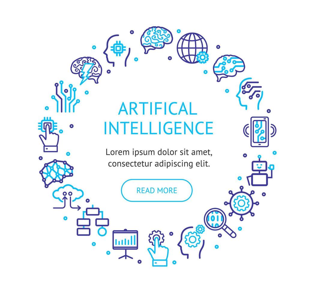 signos de inteligencia artificial concepto de icono de línea delgada de plantilla de diseño redondo. vector