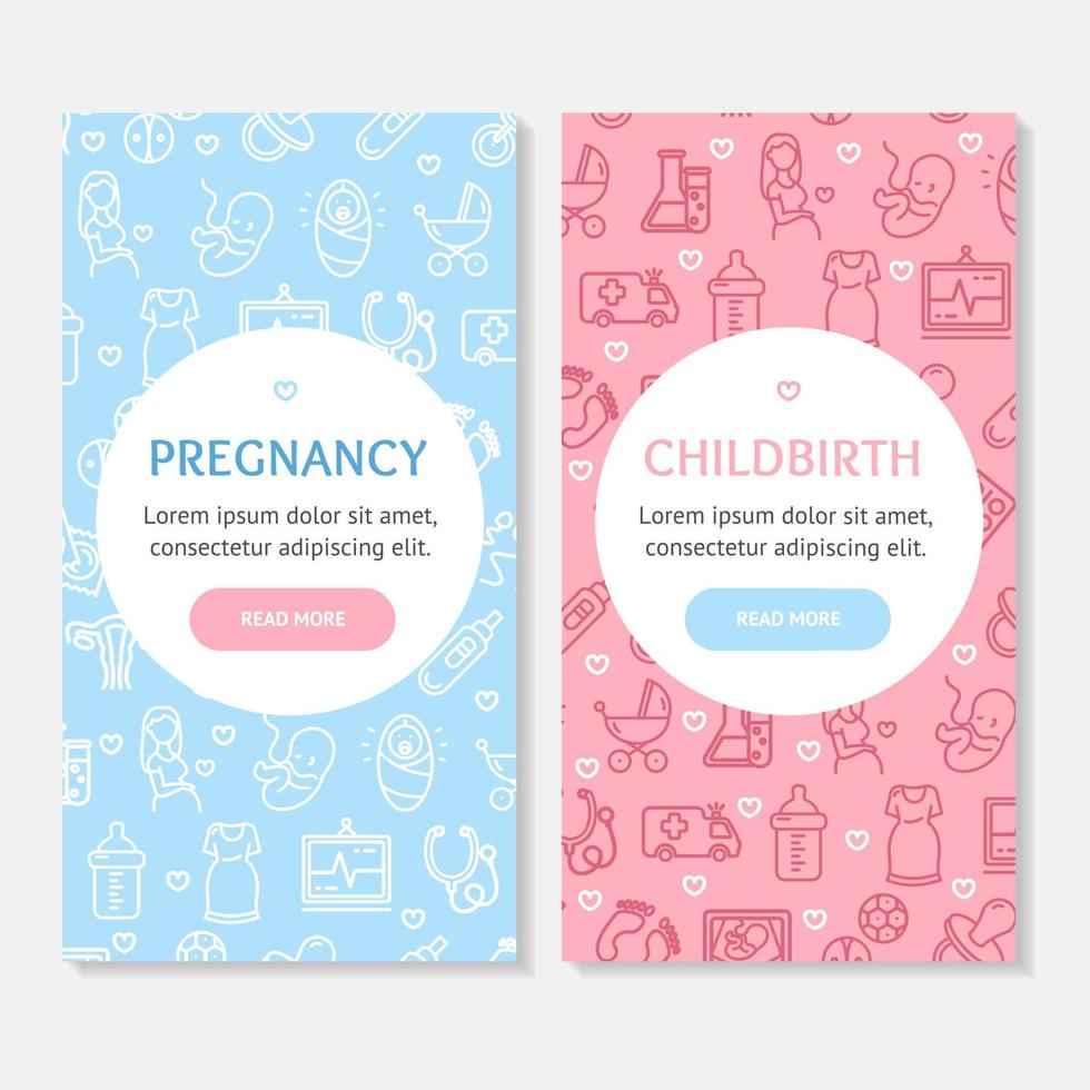 Pregnance Banner Poster Card Ad Vecrtical Set. Vector