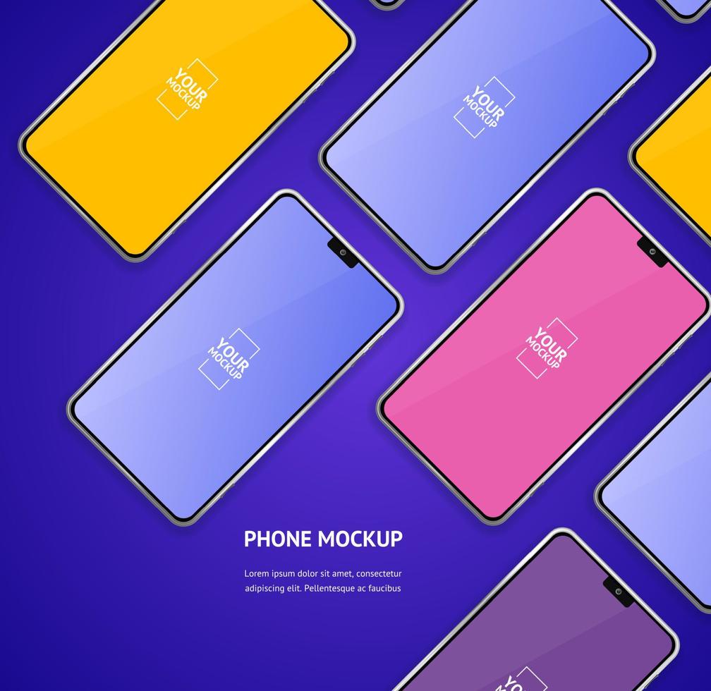 Mobile Phones Mockups Front View Display Template. Vector