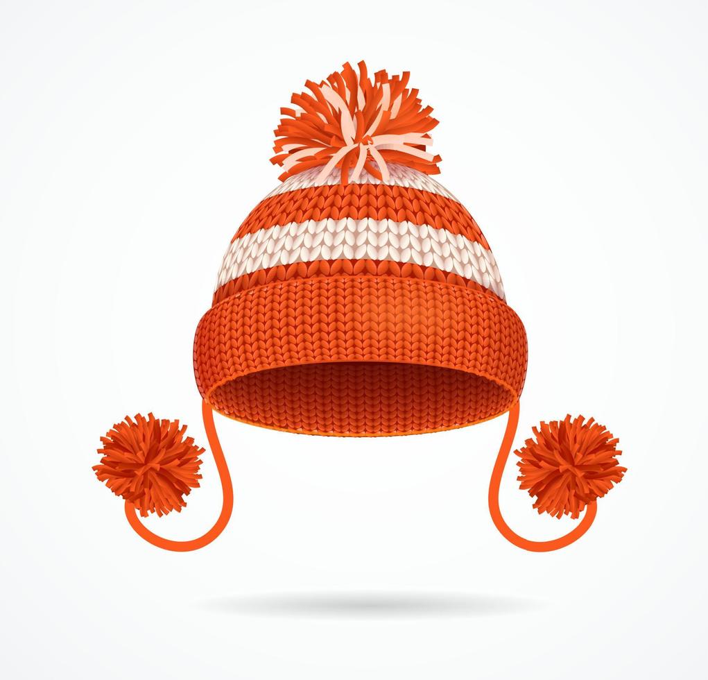 Realistic 3d Detailed Red Knitted Hat. Vector