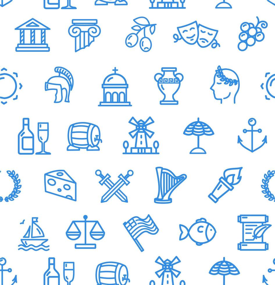 Greece Signs Seamless Pattern Background on a White. Vector