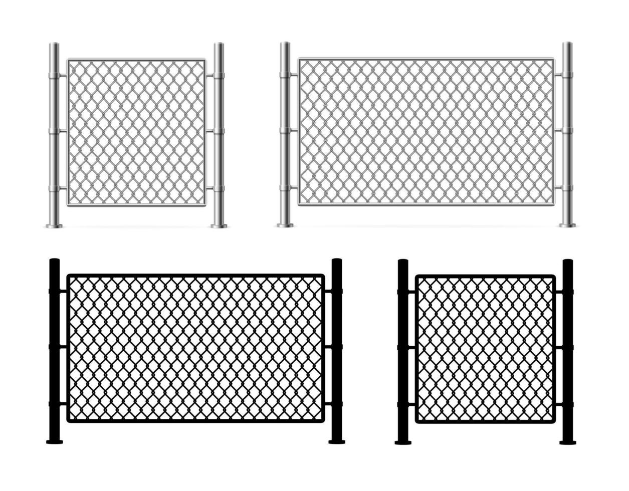 Realistic Detailed 3d and Silhouette Black Metal Fence Wire Mesh. Vector