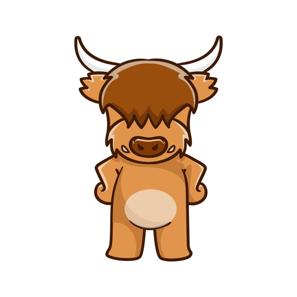 Cute Highland cow cartoon clipart with funny pose vector illustration