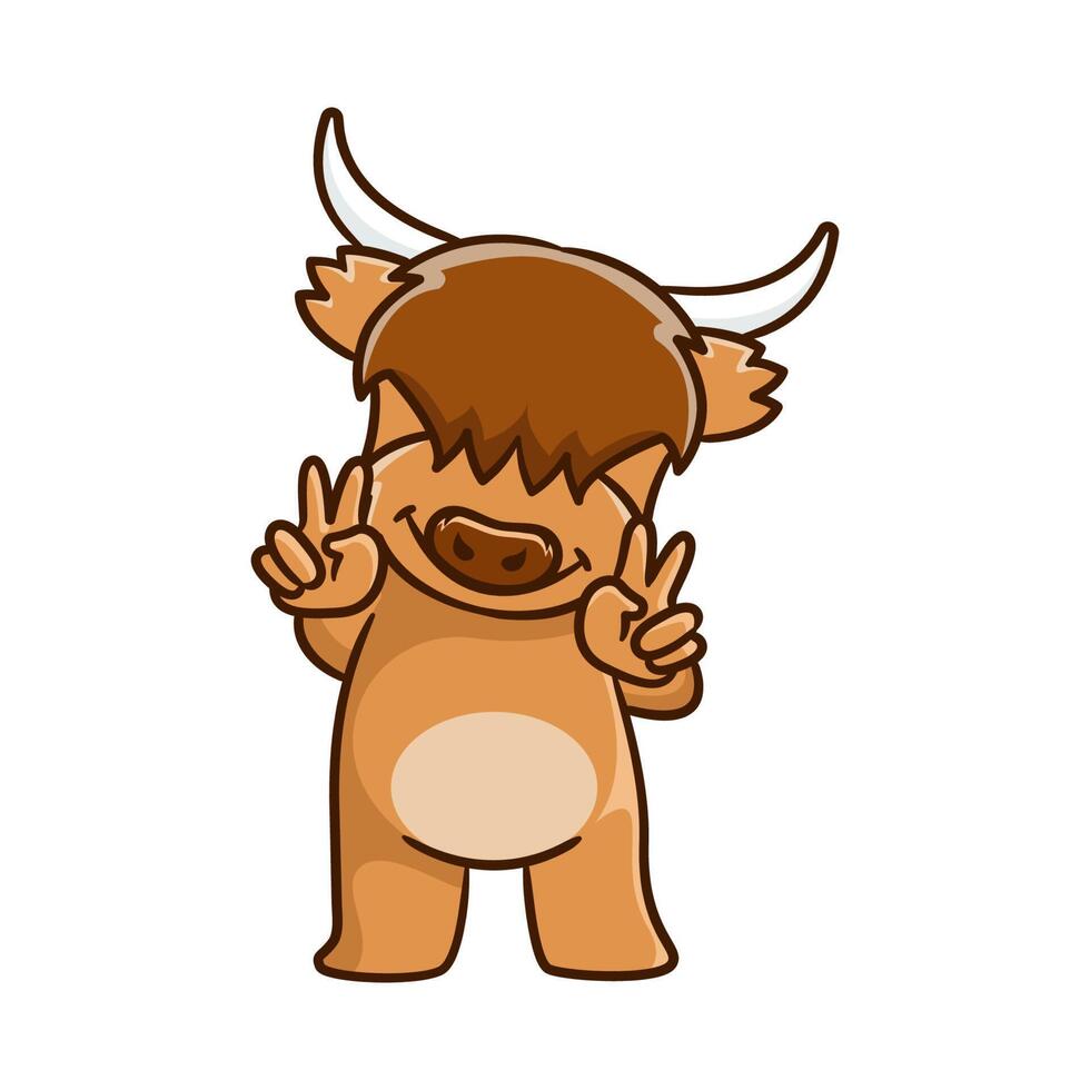 Cute Highland cow cartoon clipart with funny pose vector ...